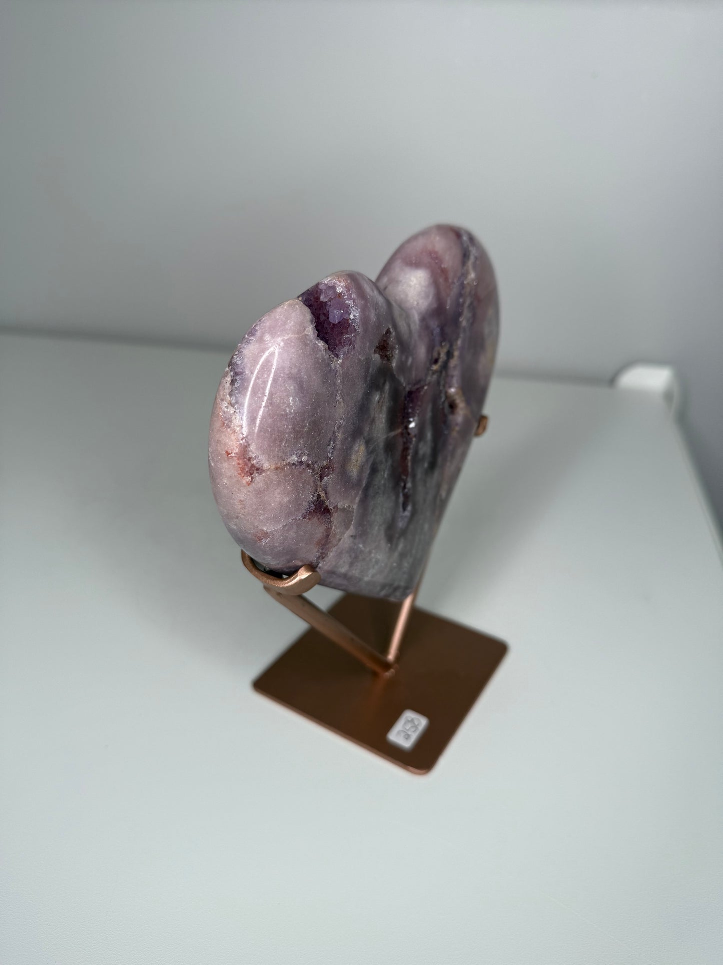 Grape Pink Amethyst Heart on stand
