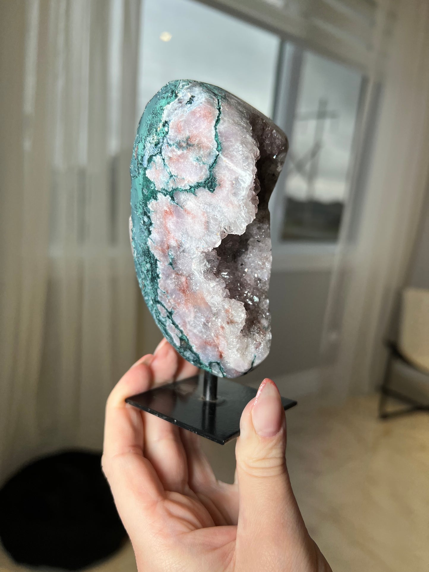 Pink Amethyst X Jasper Freeform on stand
