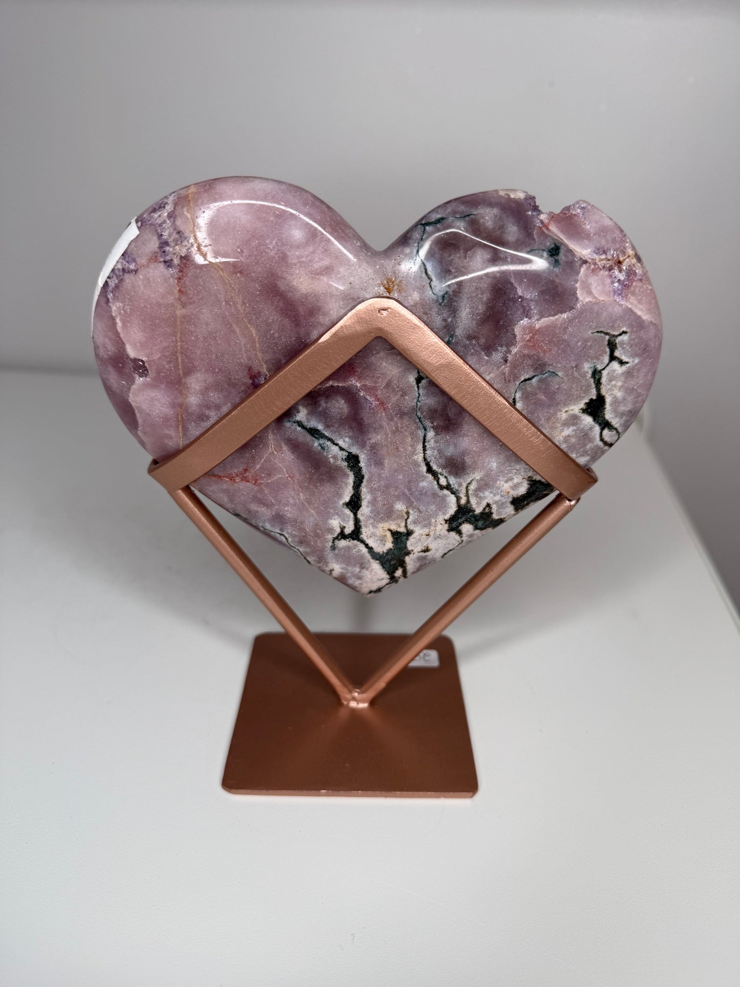 Grape Pink Amethyst Heart on stand