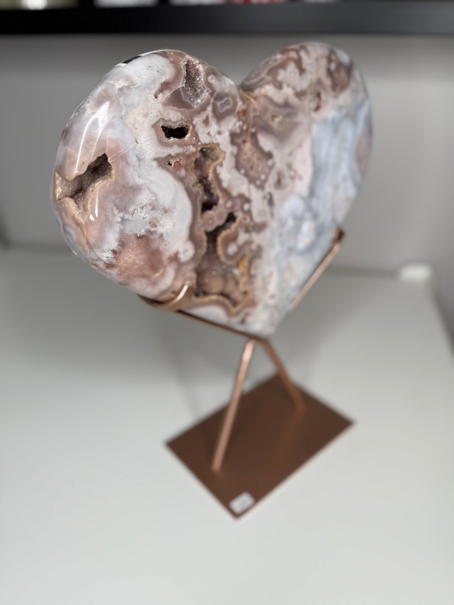 Pink Amethyst X Agate Druzy Heart on stand
