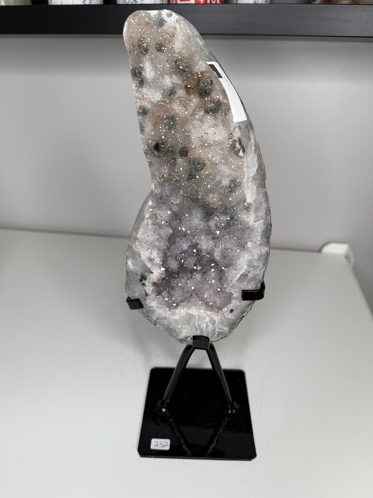 Green Druzy Amethyst Freeform on stand