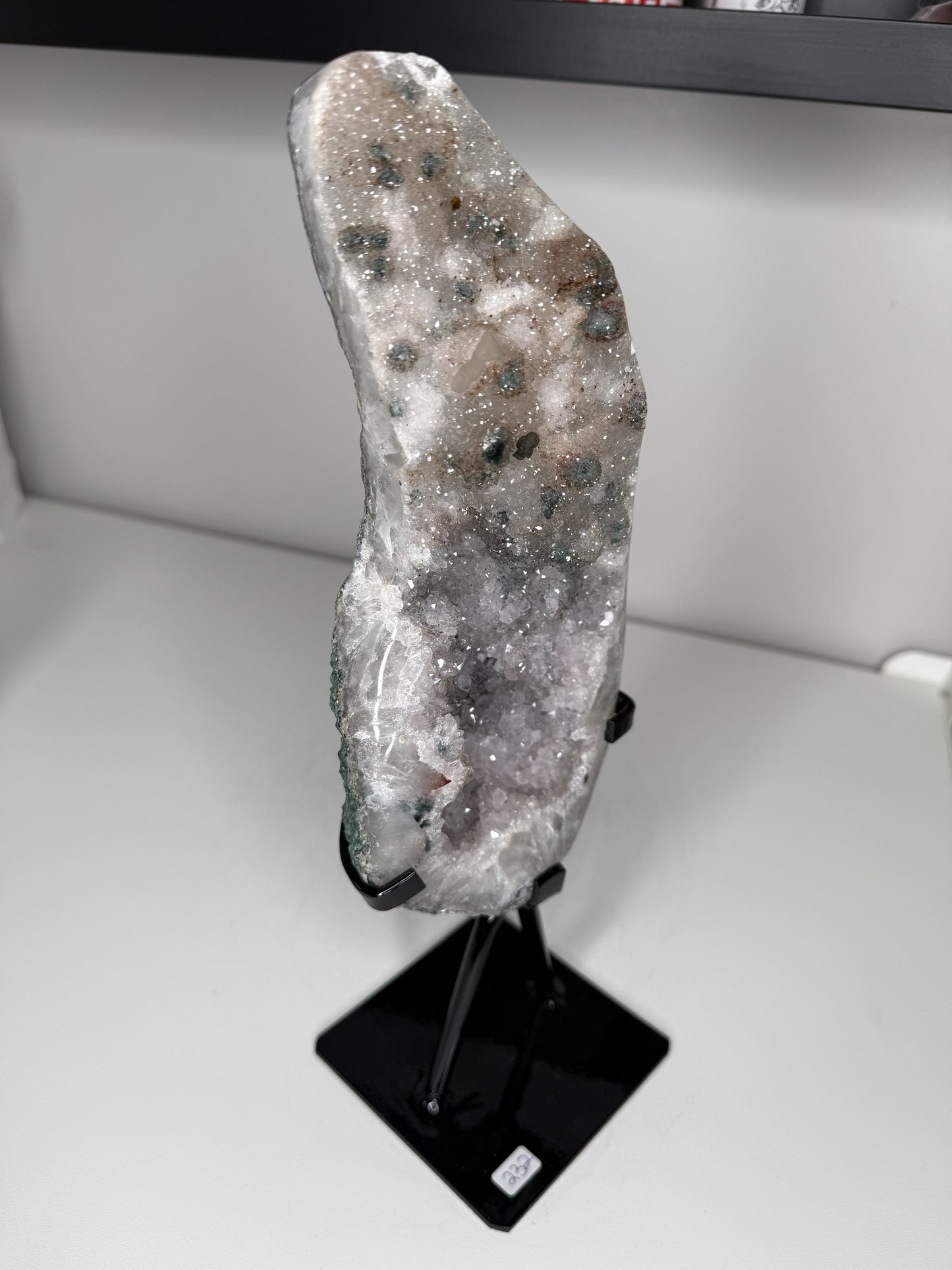 Green Druzy Amethyst Freeform on stand