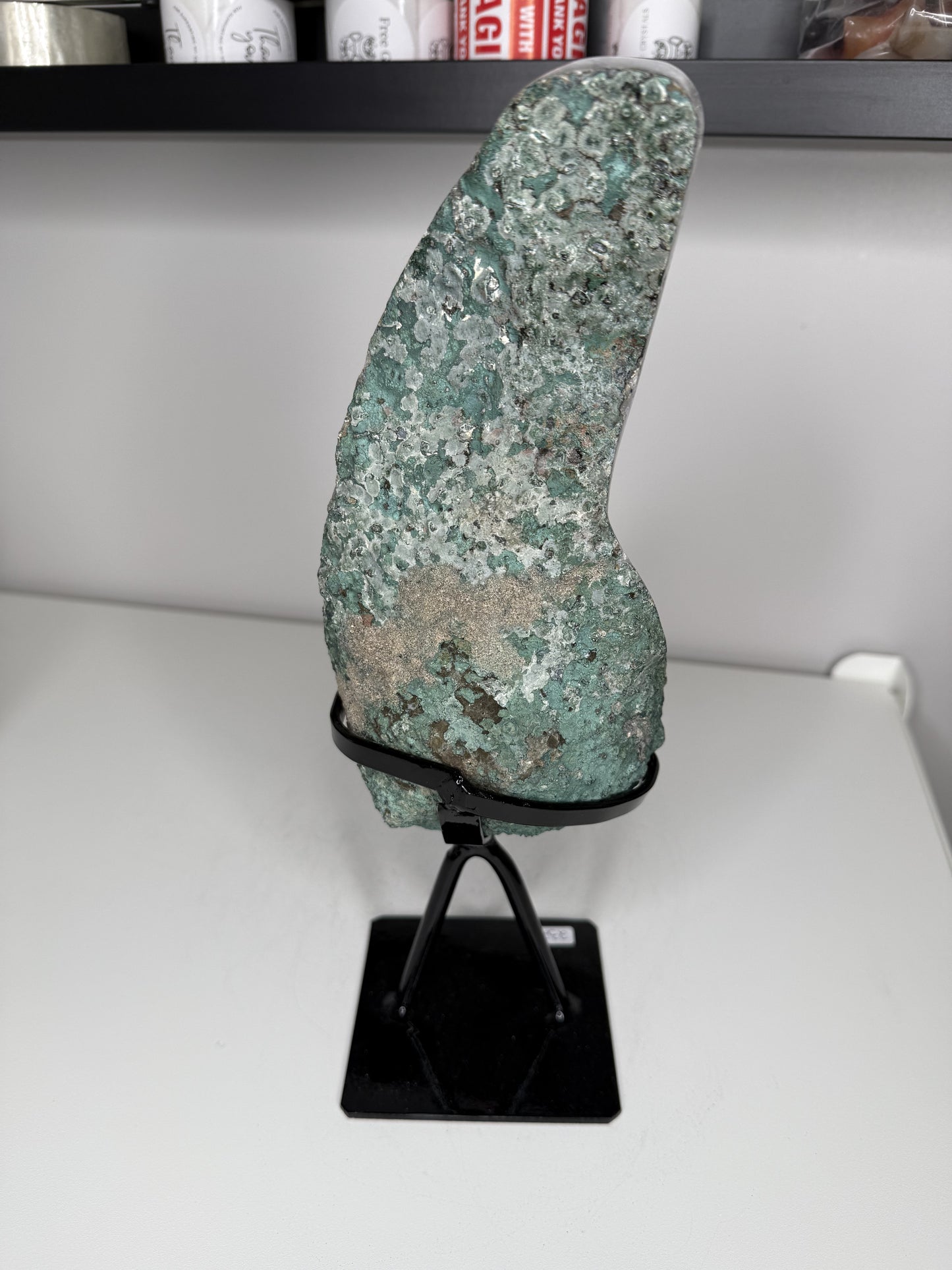 Green Druzy Amethyst Freeform on stand