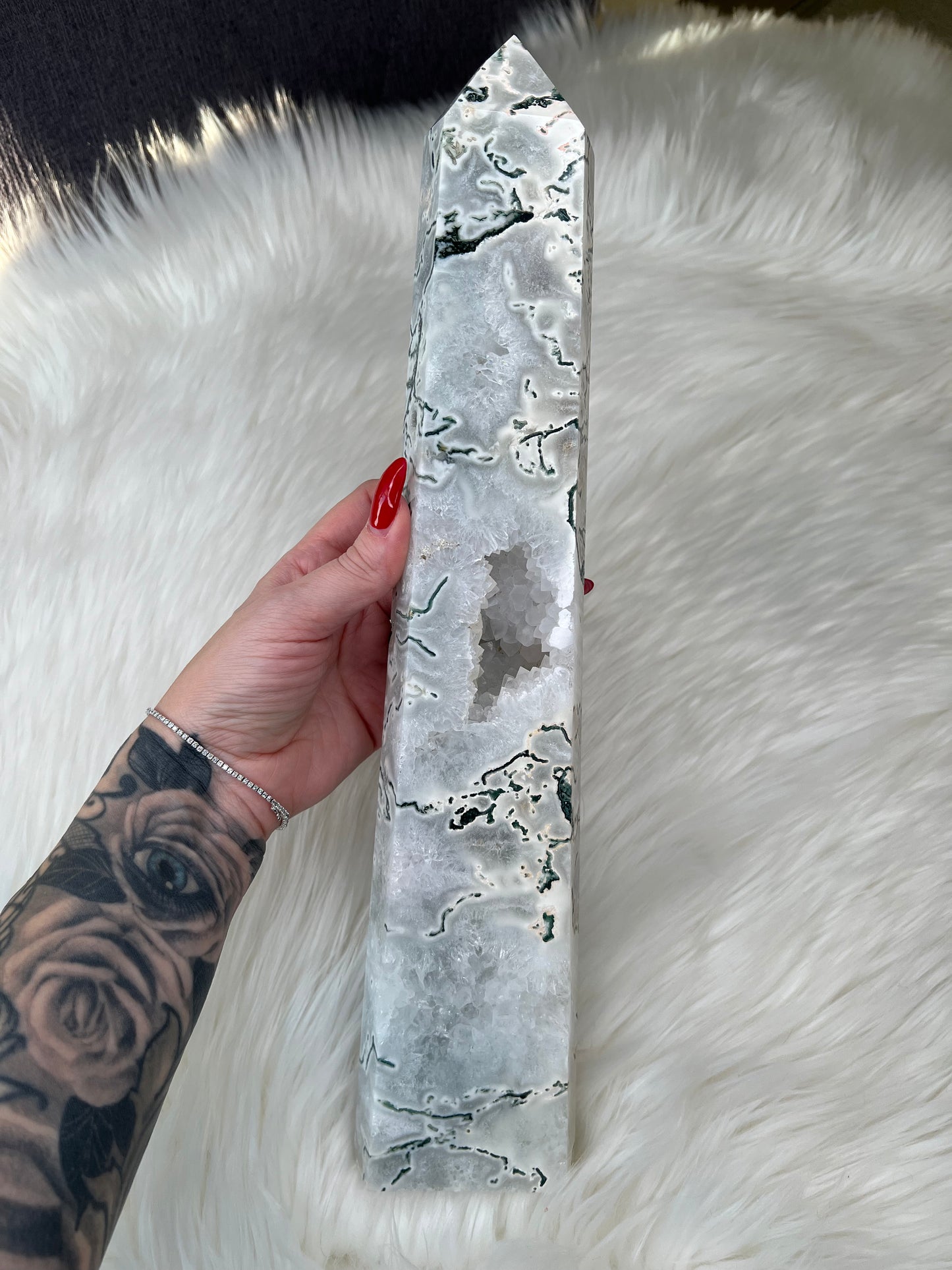 WhiteMoss Agate Tower (XXL)