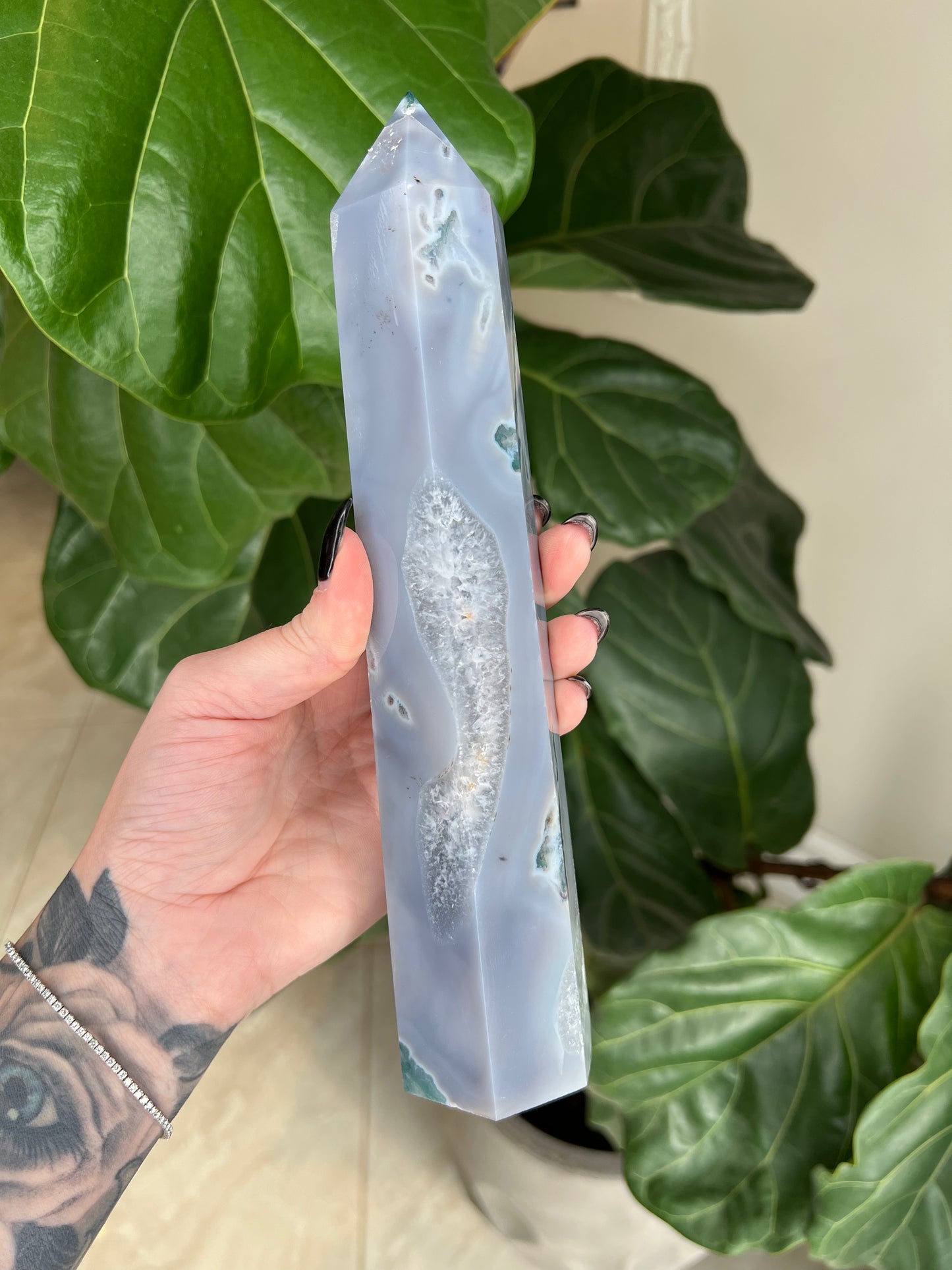 Blue Moss Agate Tower (large)