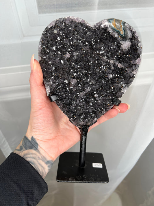 Black Amethyst Heart on stand