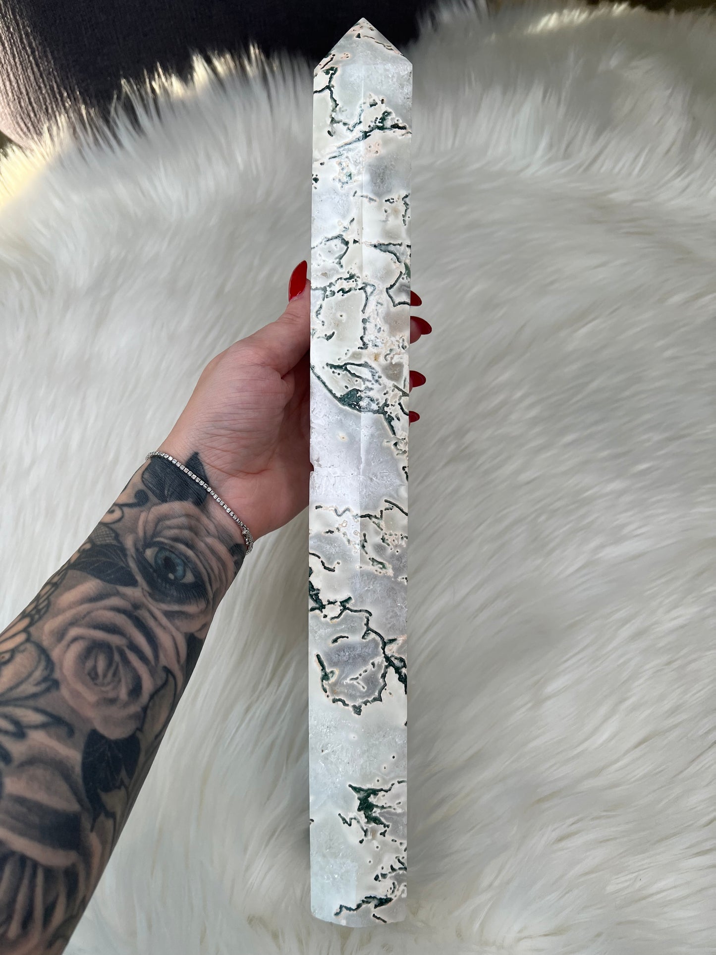 WhiteMoss Agate Tower (XXL)