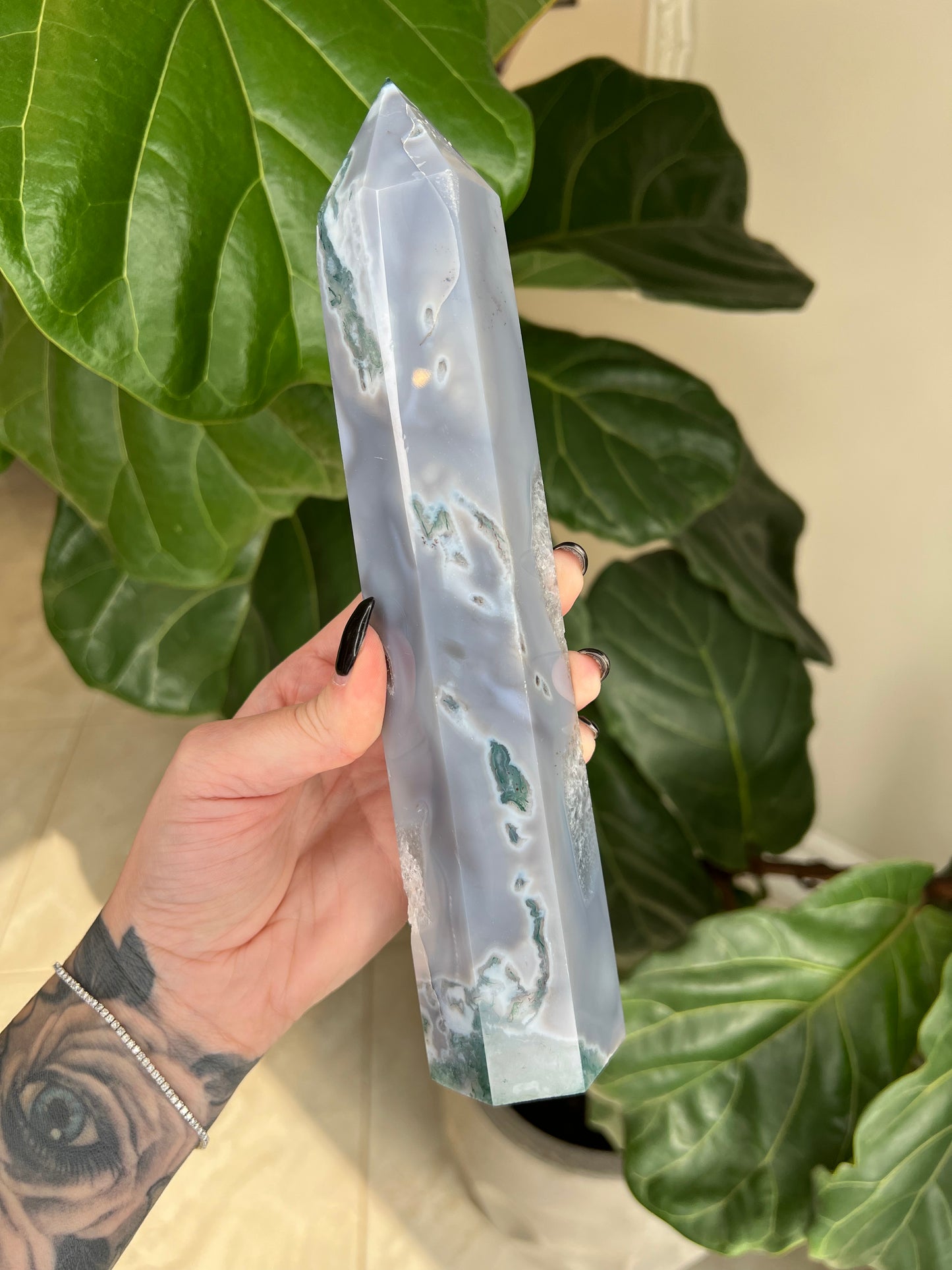 Blue Moss Agate Tower (large)
