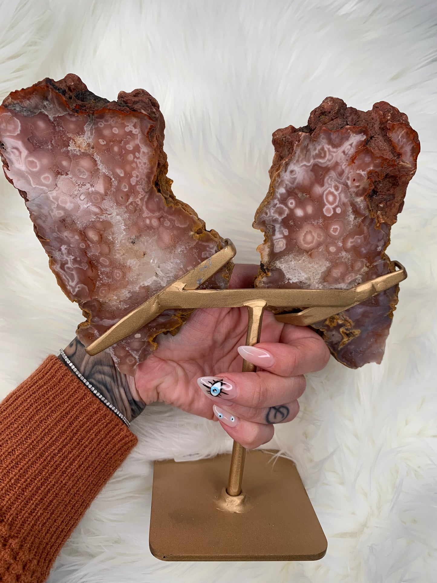 Pink Amethyst Slab Wings on stand