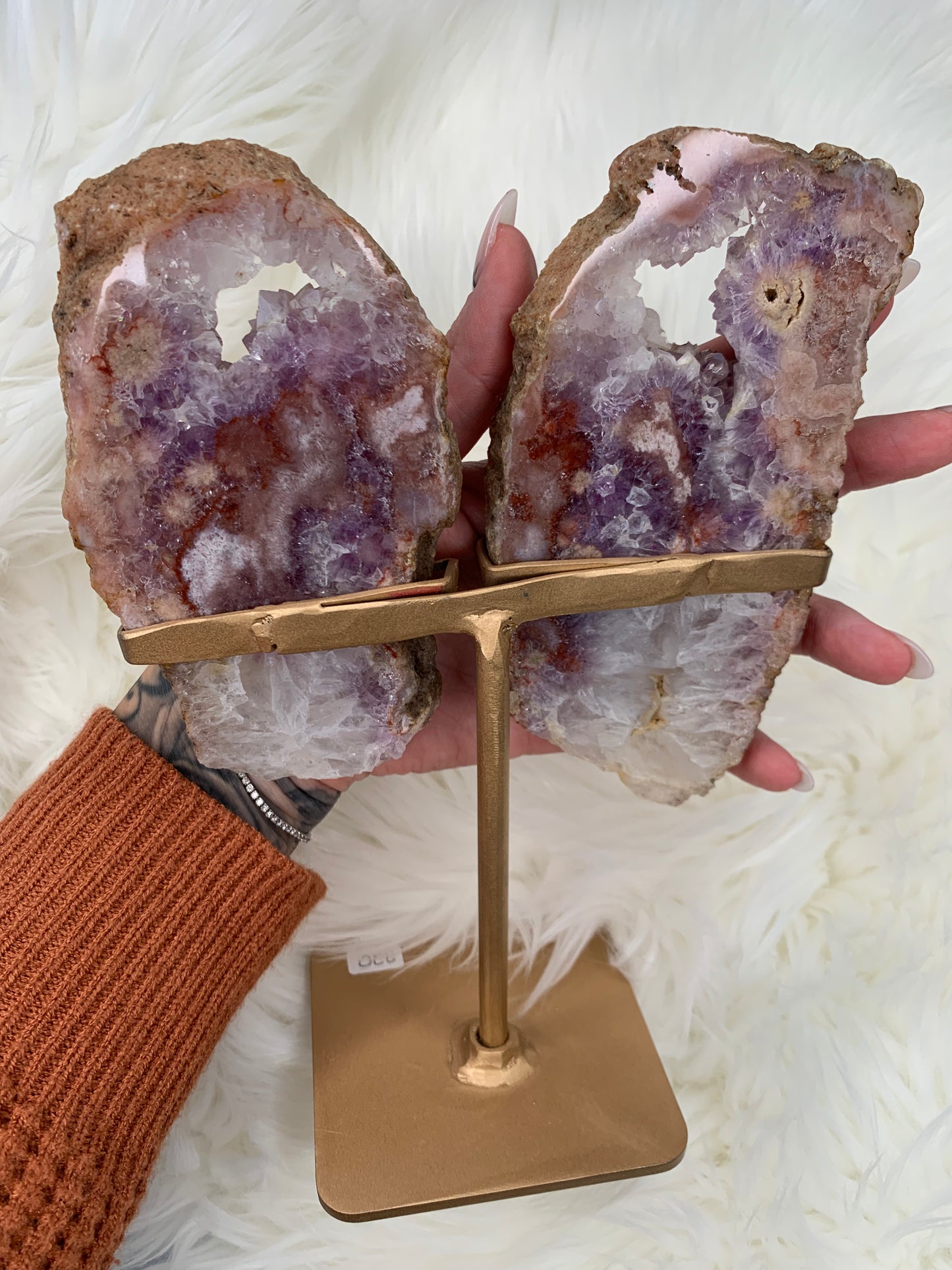 Lilac/Pink Amethyst Slab Wings on stand