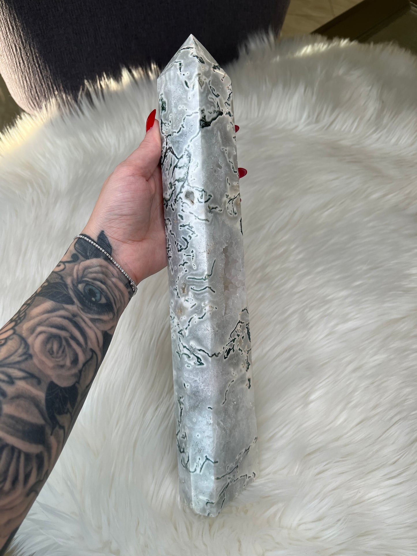 WhiteMoss Agate Tower (XXL)