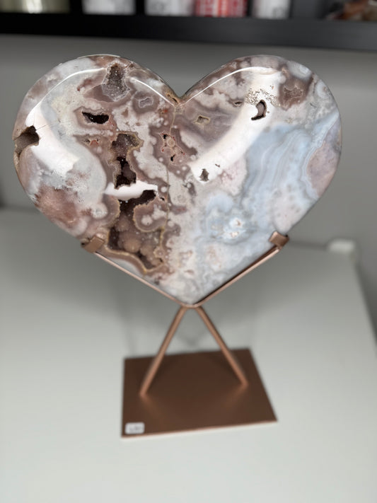 Pink Amethyst X Agate Druzy Heart on stand
