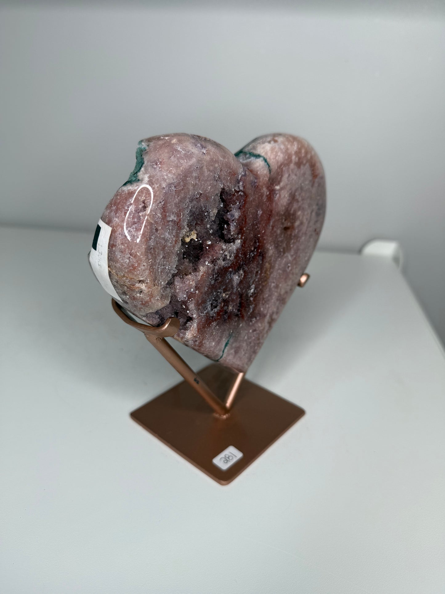Pink Amethyst Heart on stand