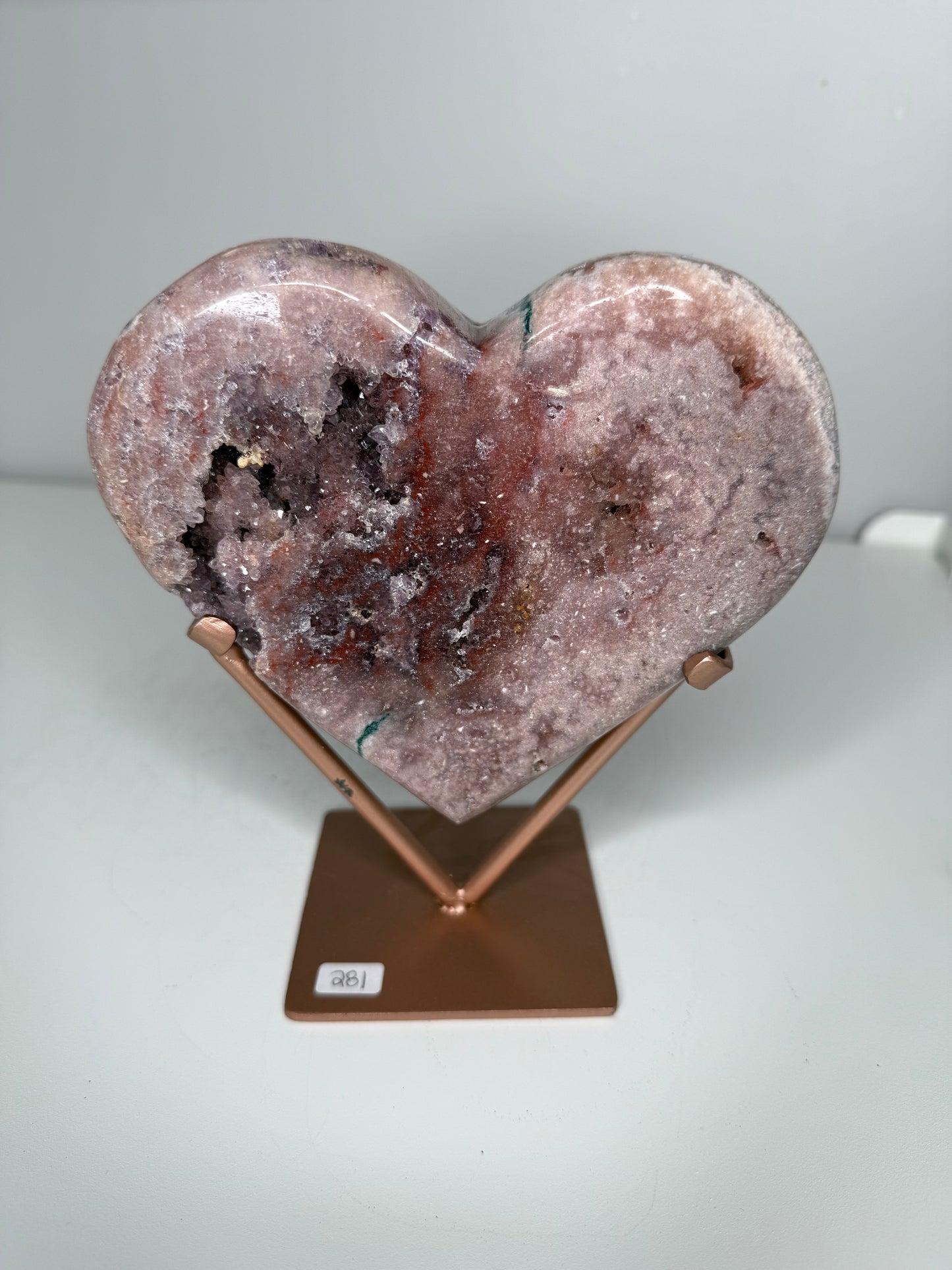 Pink Amethyst Heart on stand