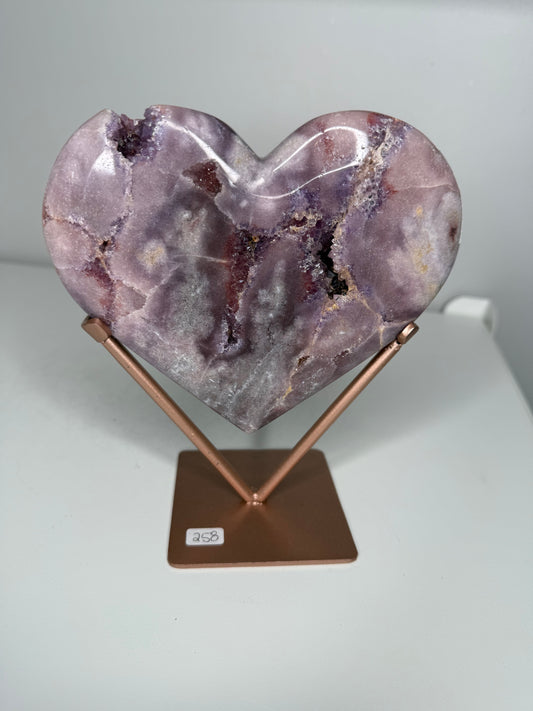 Grape Pink Amethyst Heart on stand