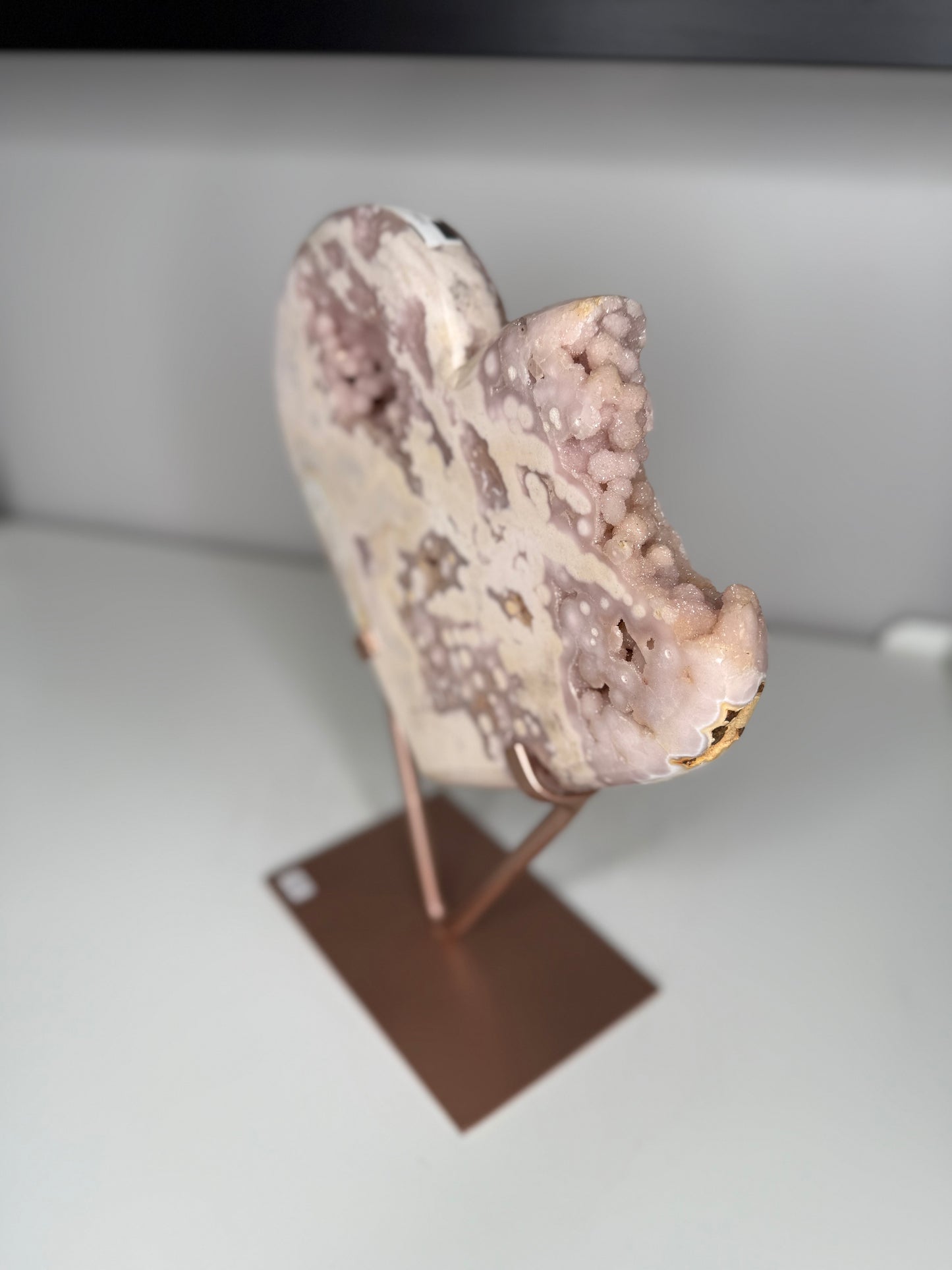 Pink Amethyst Druzy Heart on stand