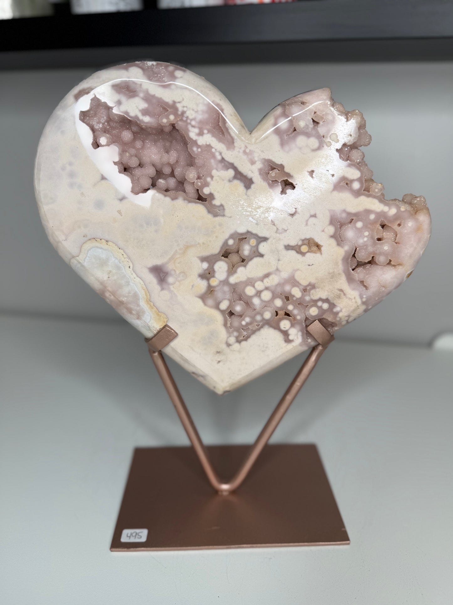 Pink Amethyst Druzy Heart on stand
