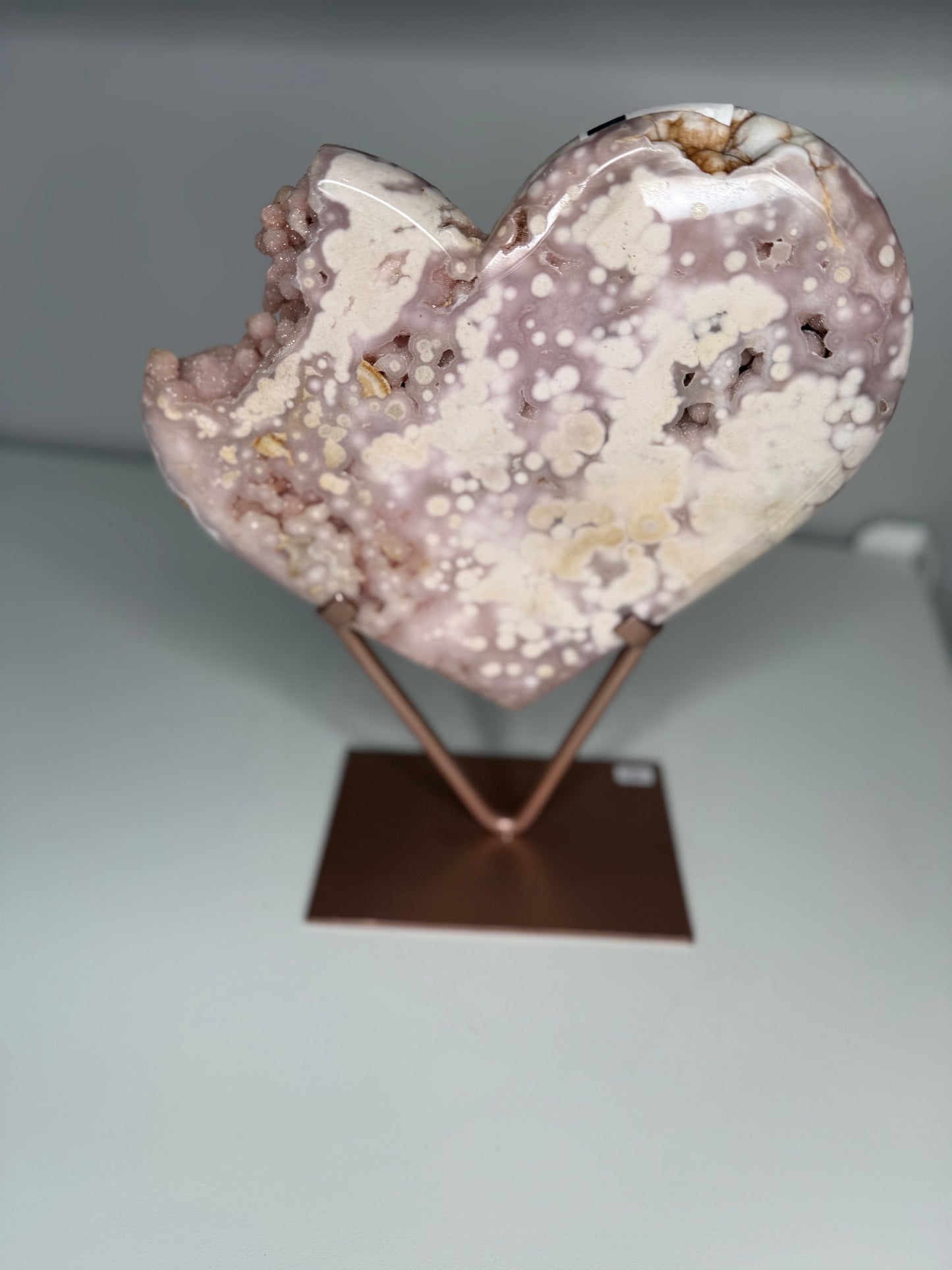 Pink Amethyst Druzy Heart on stand