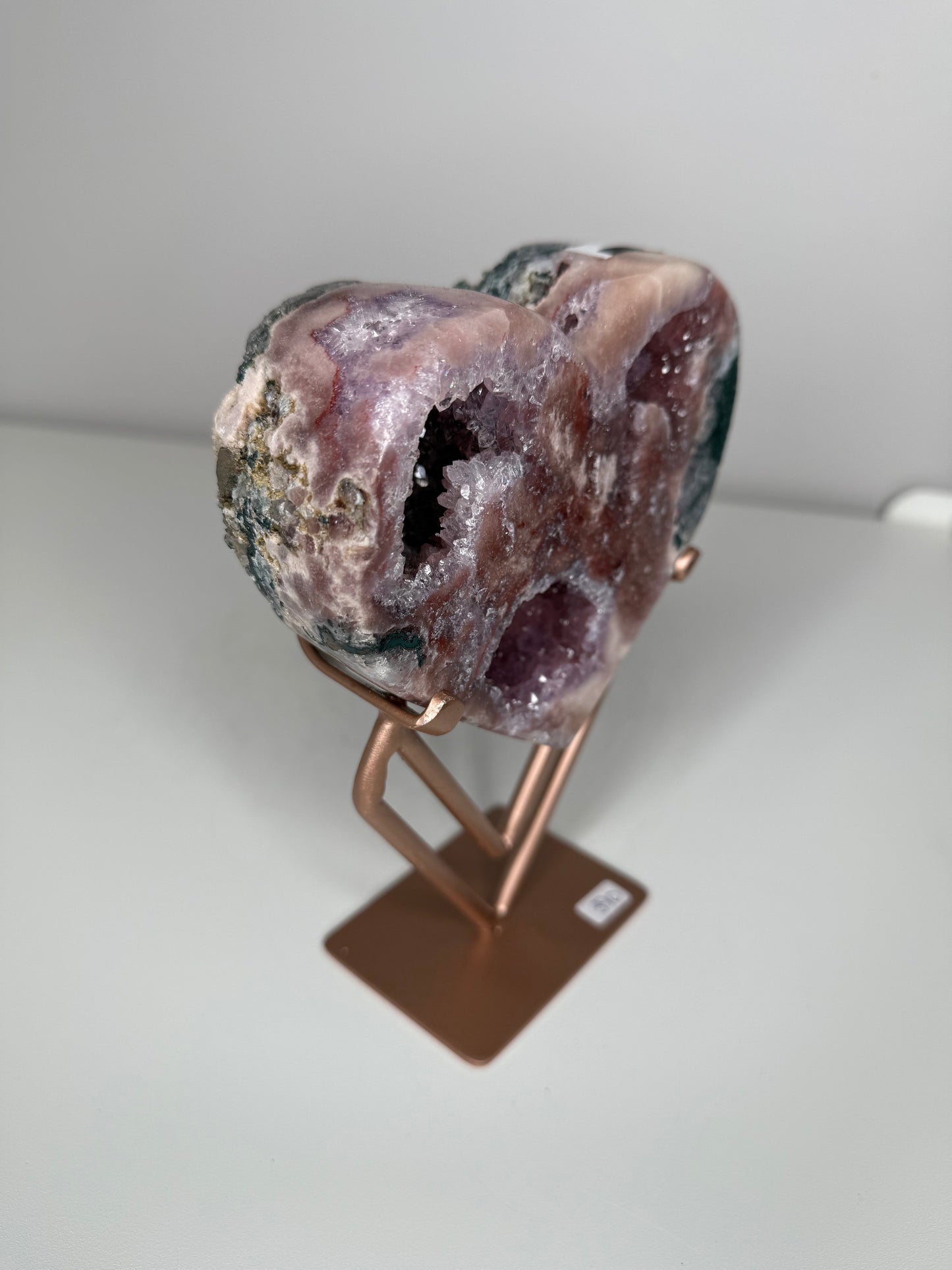 Pink Amerhyst Druzy Heart on stand EXTRA High Quality