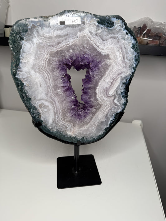 Amethyst X Agate Slice on stand