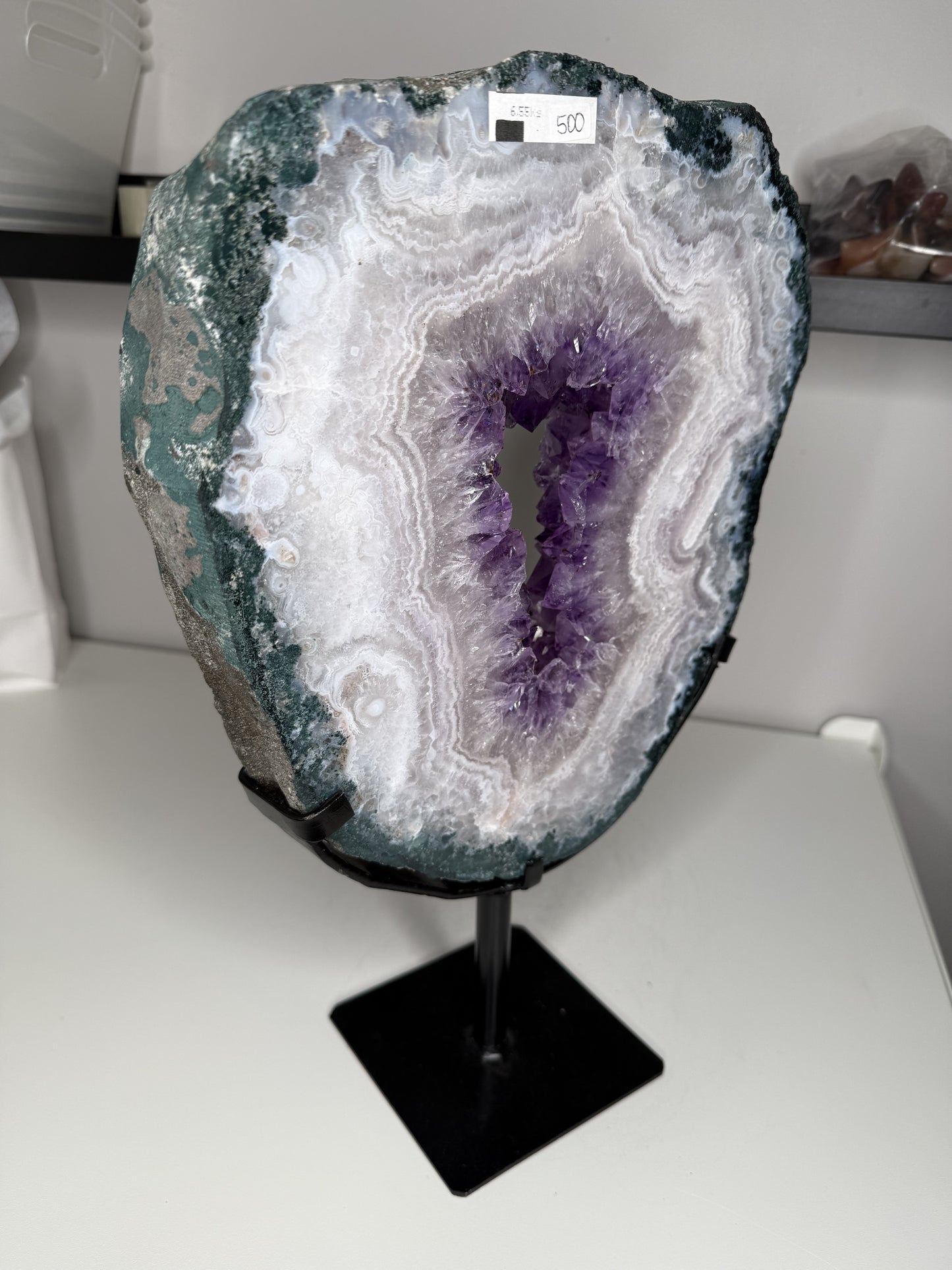 Amethyst X Agate Slice on stand
