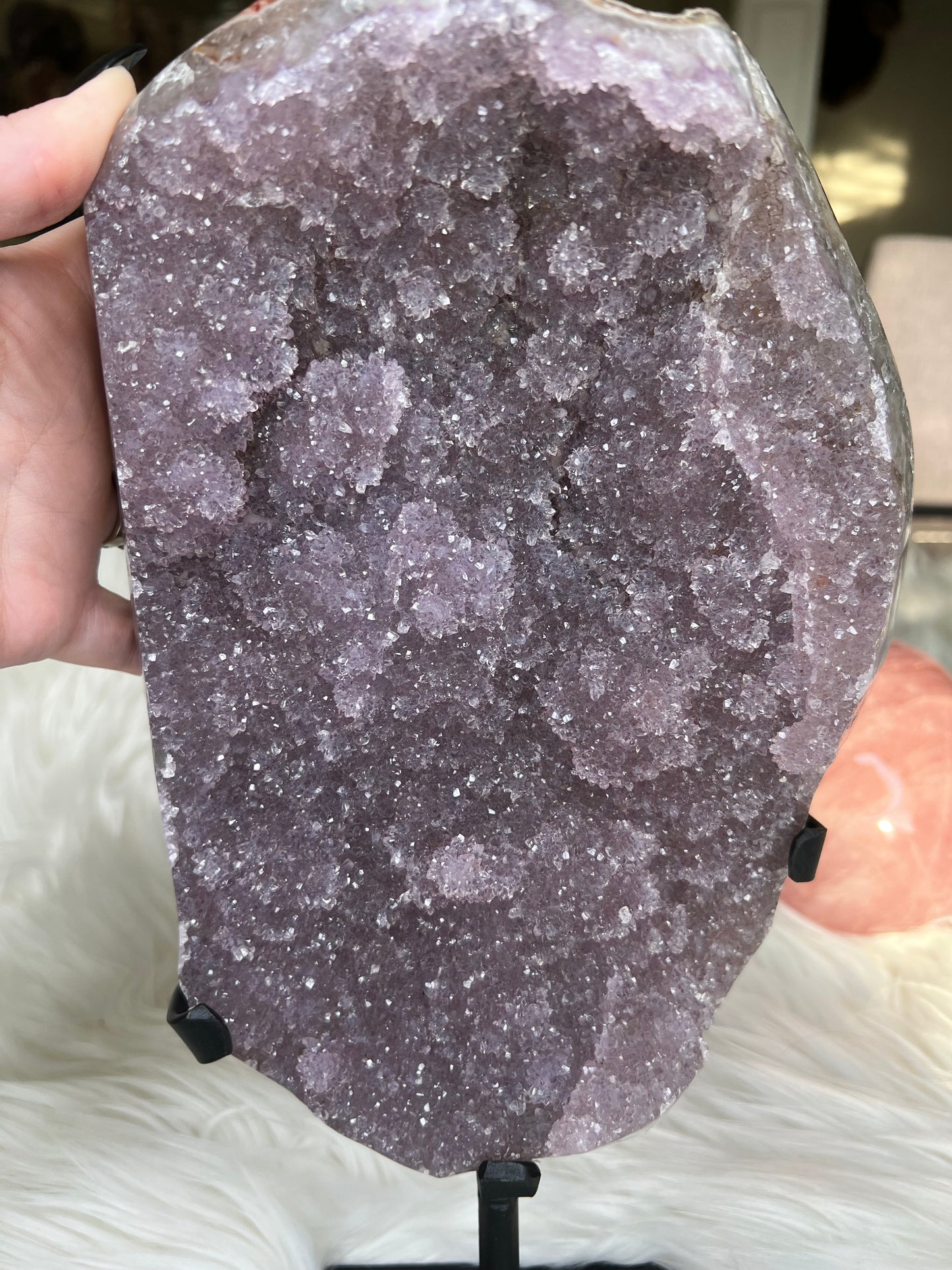 Amethyst Sugar Druzy slab on stand