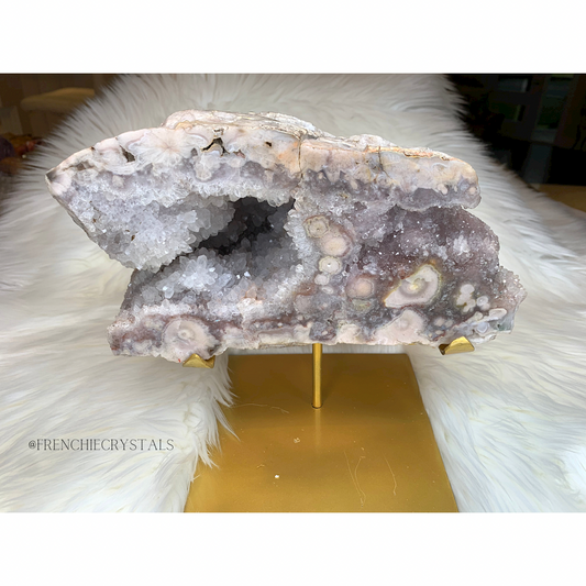 Flower Agate X Pink Amethyst Slab with stand